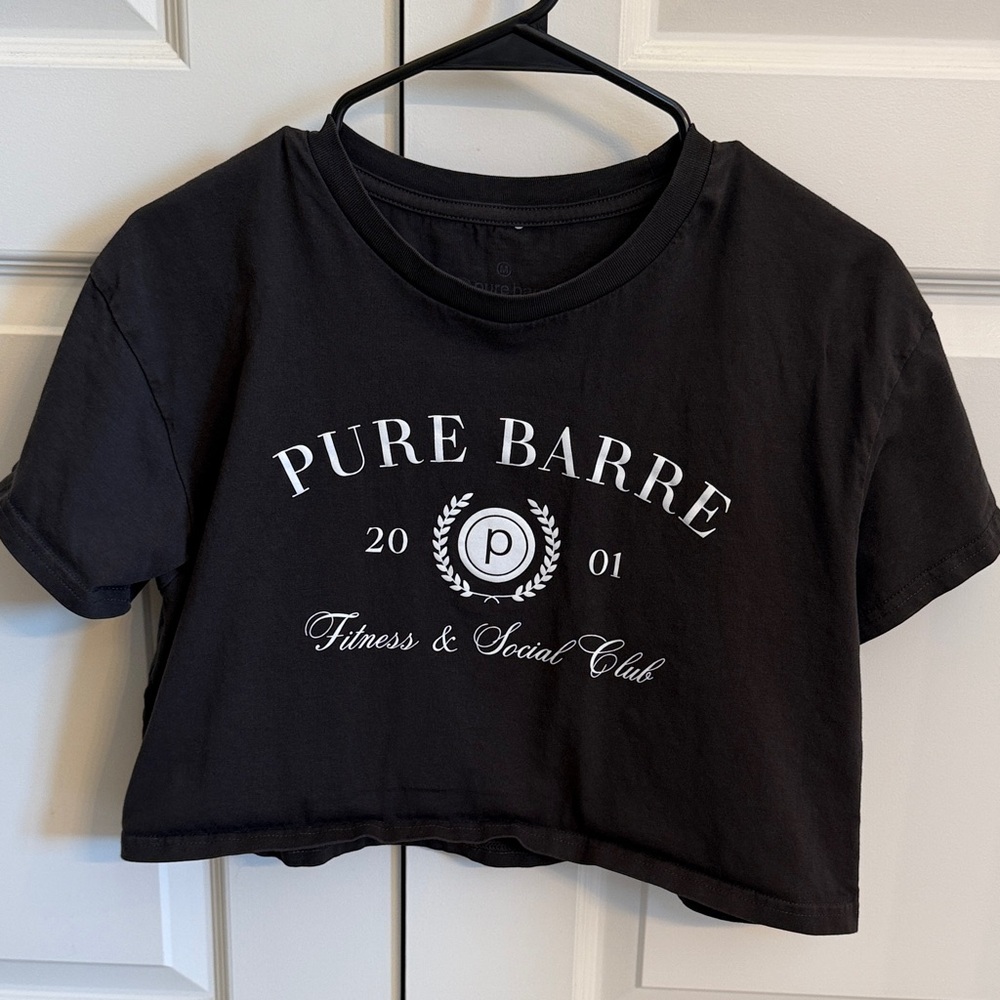Pure Barre Black Cropped Logo Tee with White Print